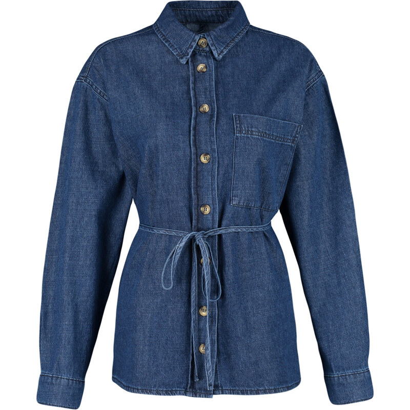 Trendyol Dark Blue Belt Denim Shirt