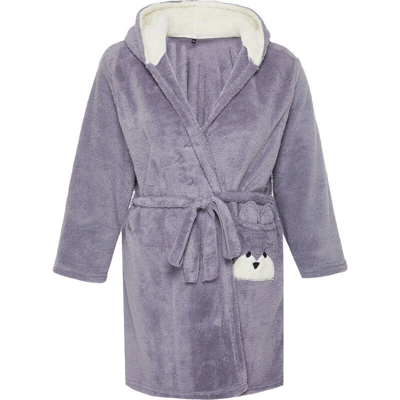 Trendyol Curve Gray Animal Figured Wellsoft Knitted Dressing Gown