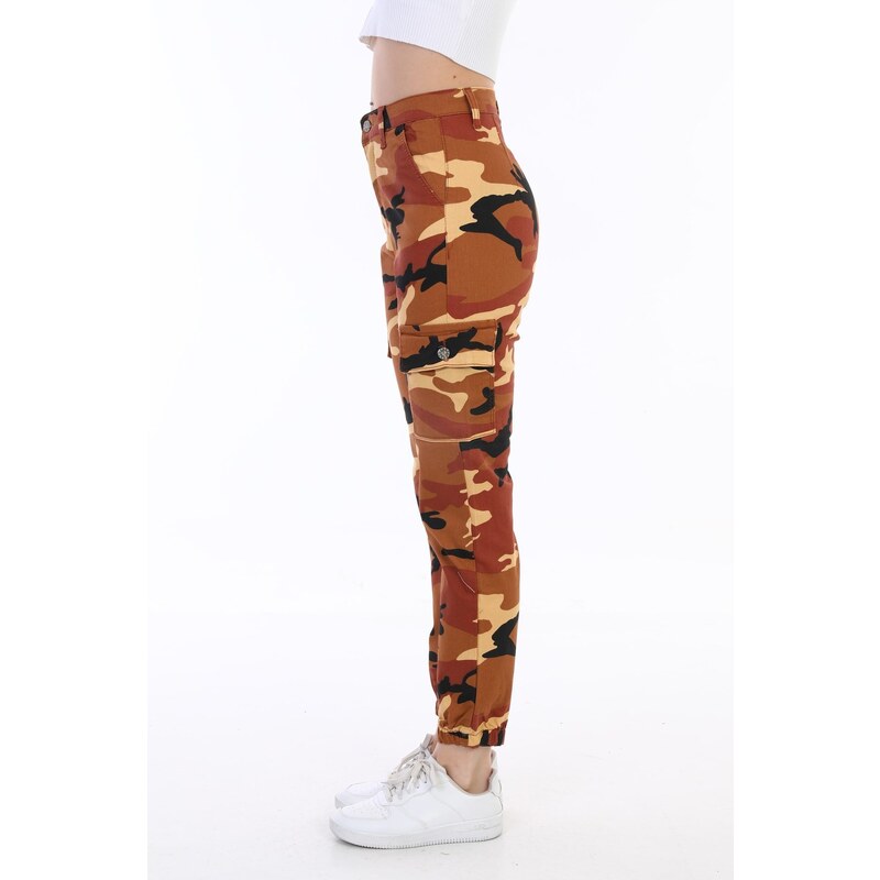 BİKELİFE Tile Camouflage Pattern Gabardine Trousers with Cargo Pockets