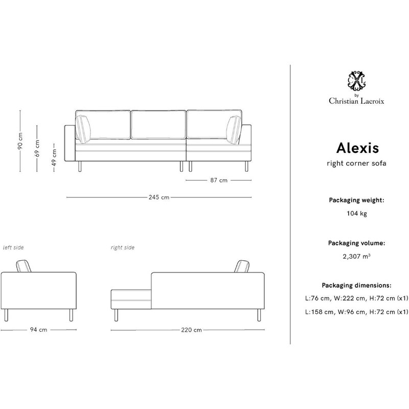 CXL by Christian Lacroix Béžová manšestrová rohová pohovka CXL Alexis 245 cm, levá