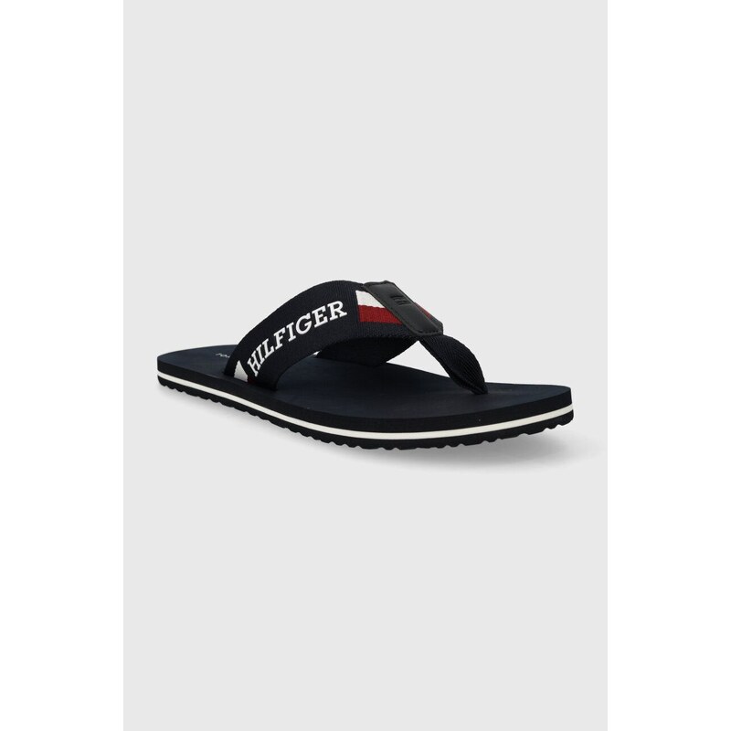 Žabky Tommy Hilfiger CORPORATE MONOTYPE BEACH SANDAL pánské, tmavomodrá barva, FM0FM04913