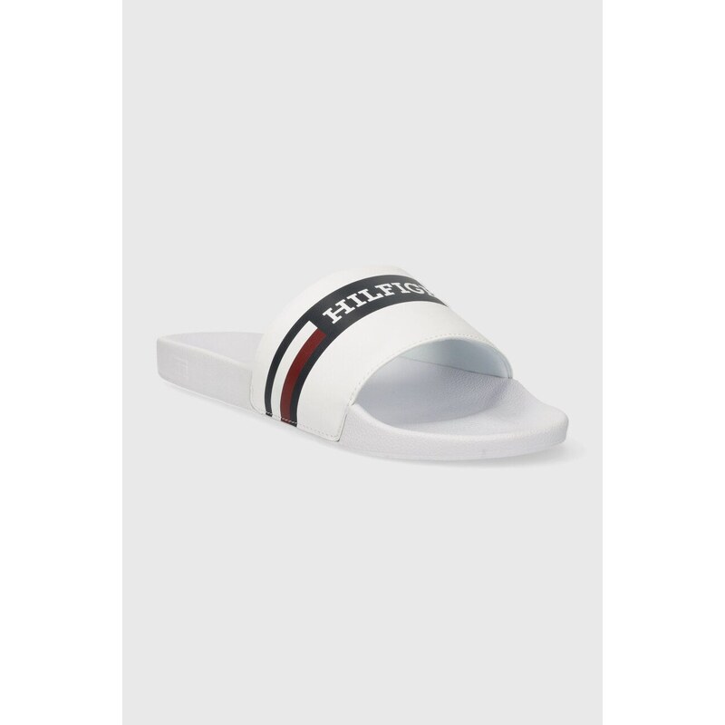 Pantofle Tommy Hilfiger CORPORATE HILFIGER POOL SLIDE pánské, bílá barva, FM0FM04911