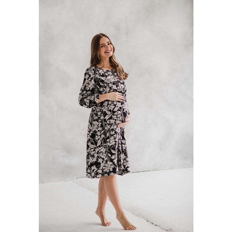 milk & love Těhotenské, kojící šaty, dl.rukáv, Lovely Midi Dress Black print