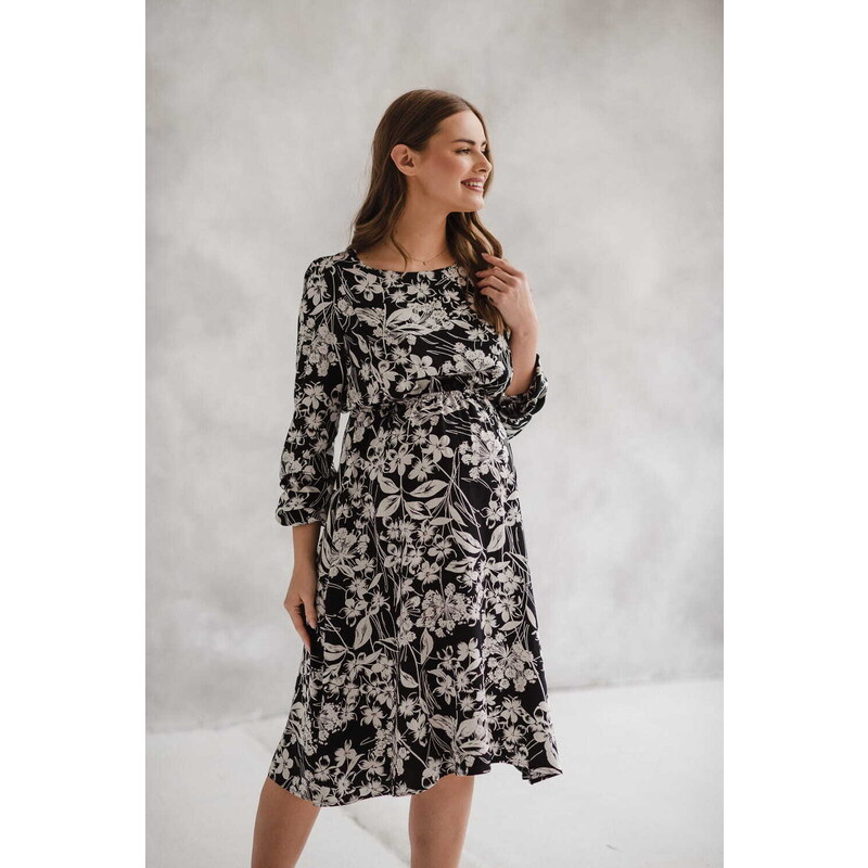 milk & love Těhotenské, kojící šaty, dl.rukáv, Lovely Midi Dress Black print