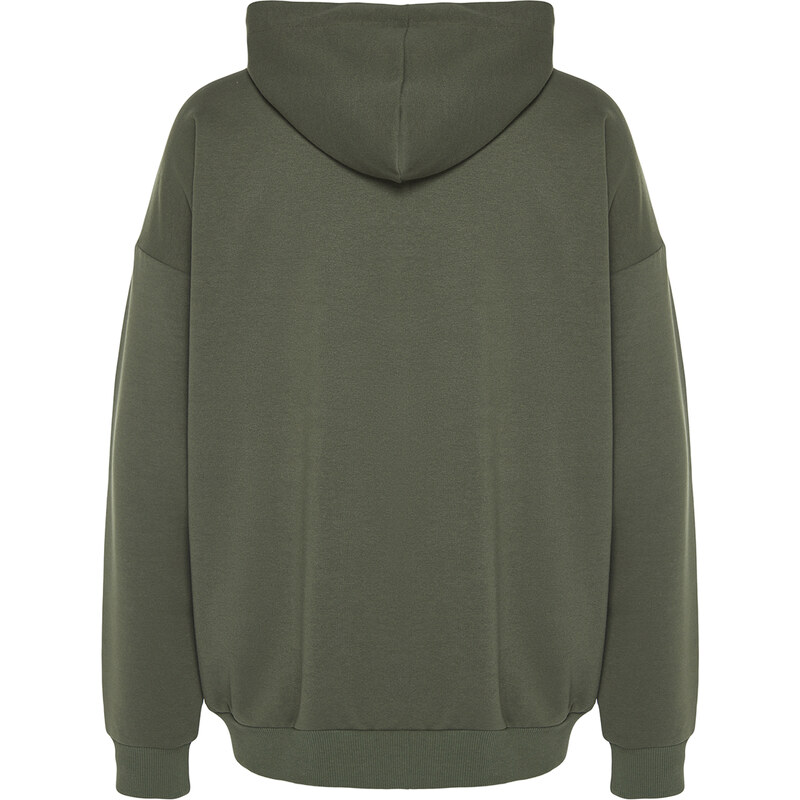 Trendyol Khaki Oversize/Wide-Fit Hooded Floral Embroidered Sweatshirt