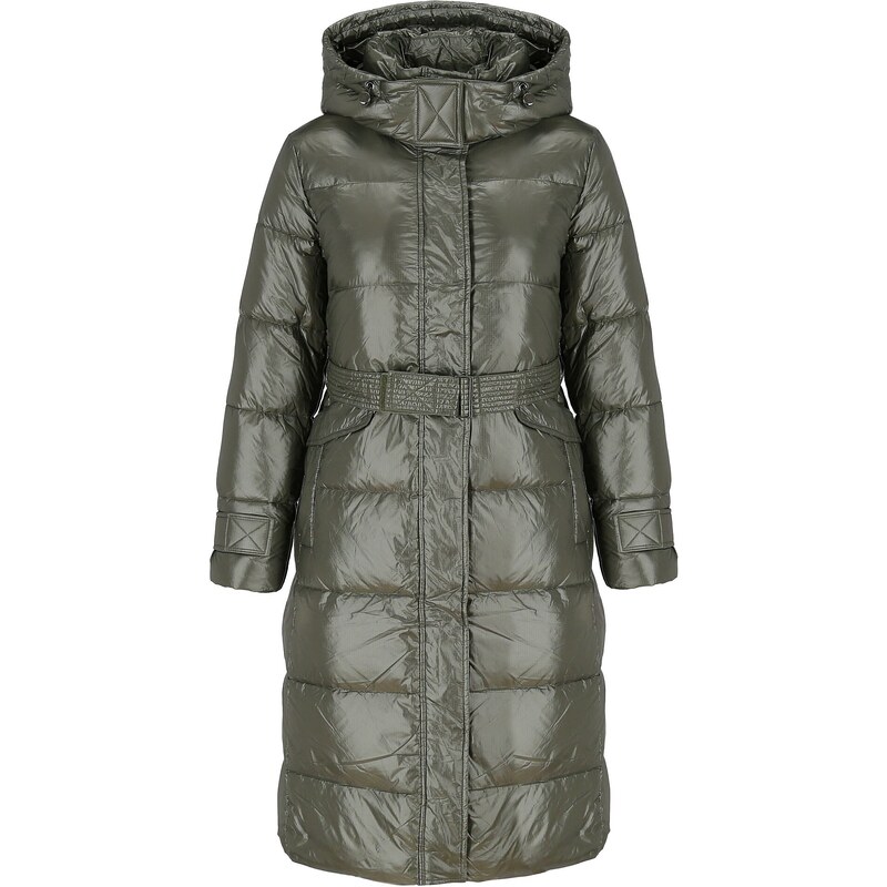 PERSO Womans Womens long real down coat with a belt