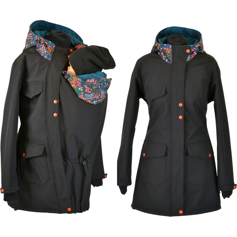 Shara Softshellový nosící kabát černý-bobule kvítí 2v1
