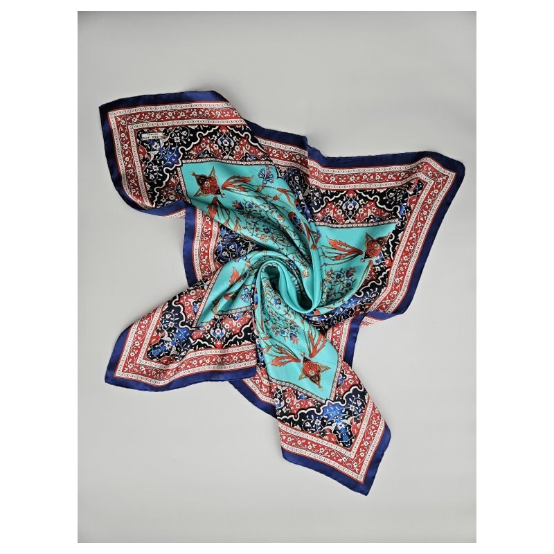 BURSA IPEQ Hedvábný šátek s motivem květin tyrkysovo-modrý 85x85 cm