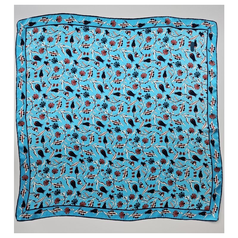 BURSA IPEQ Hedvábný šátek s motivem květin modrý 85x85 cm