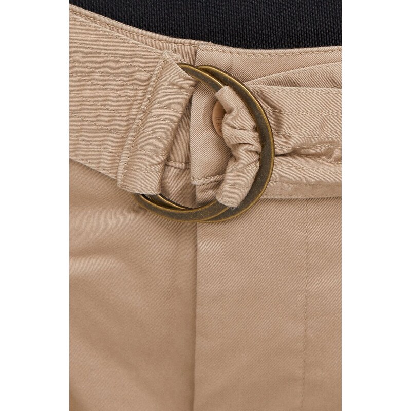 Kalhoty Lauren Ralph Lauren dámské, béžová barva, široké, high waist