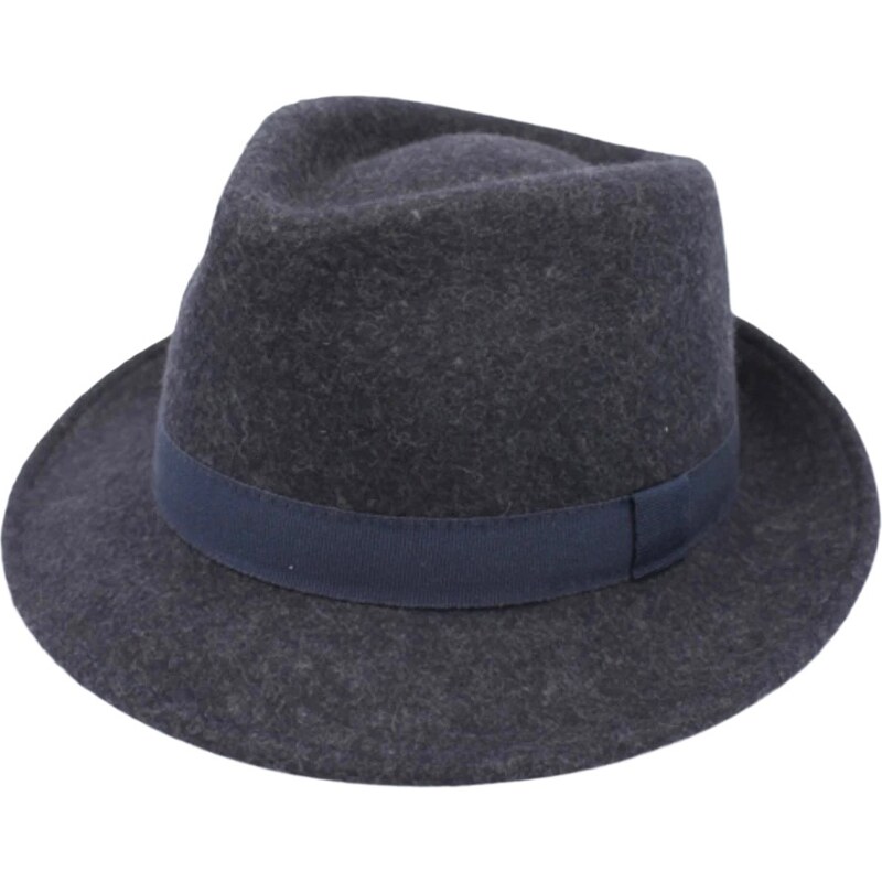 Klasický trilby zimní klobouk vlněný Fiebig - modrý s modrou stuhou