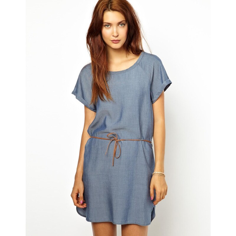 Sessun Easy Dress in Chambray with Leather Belt - Blue