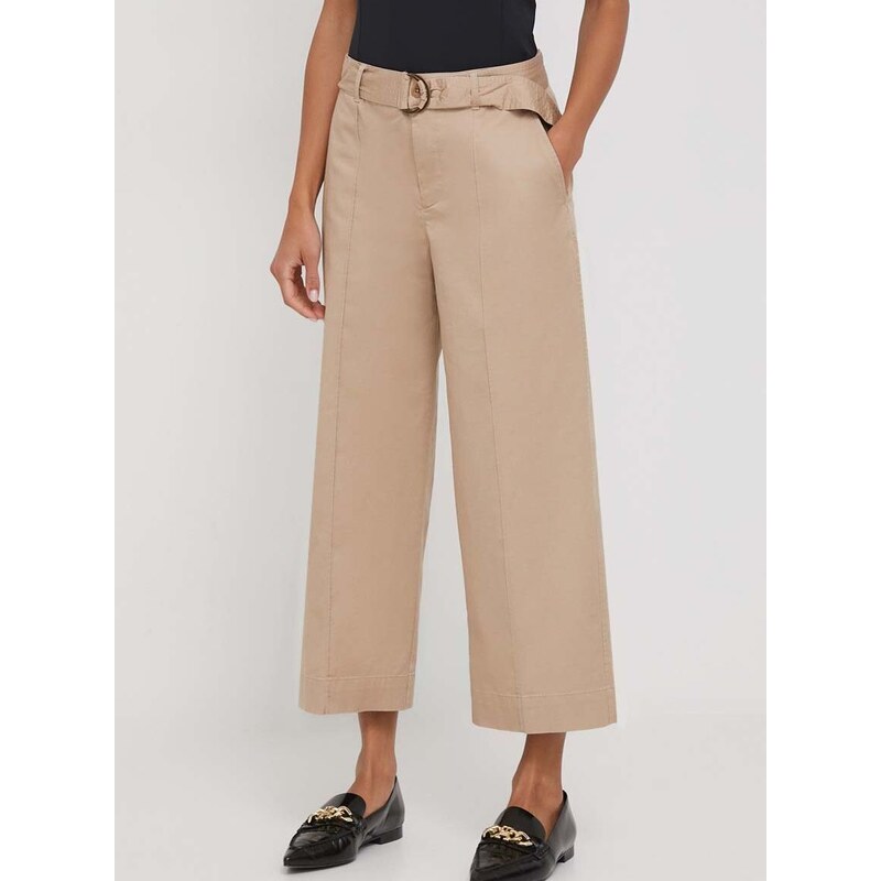 Kalhoty Lauren Ralph Lauren dámské, béžová barva, široké, high waist