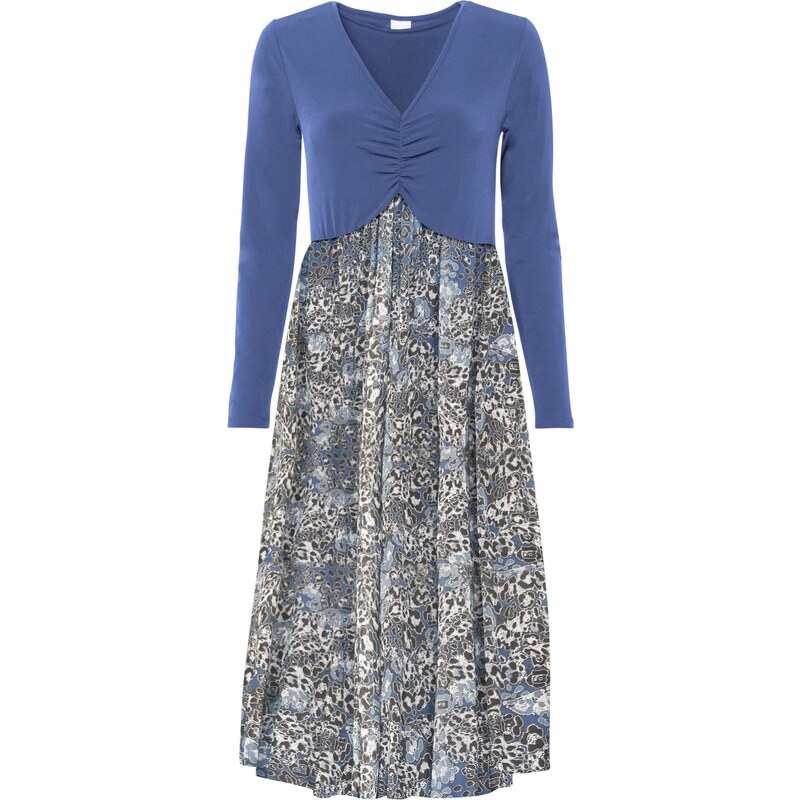 bonprix Šaty v midi délce se síťovanou sukní Modrá