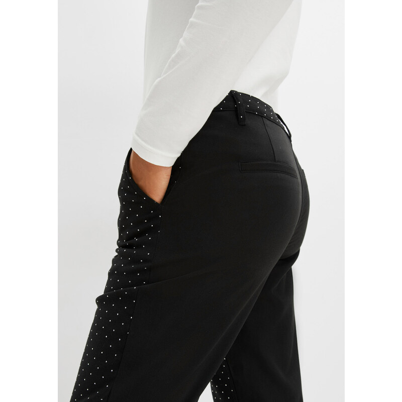 bonprix Kalhoty se štrasovou aplikací Černá