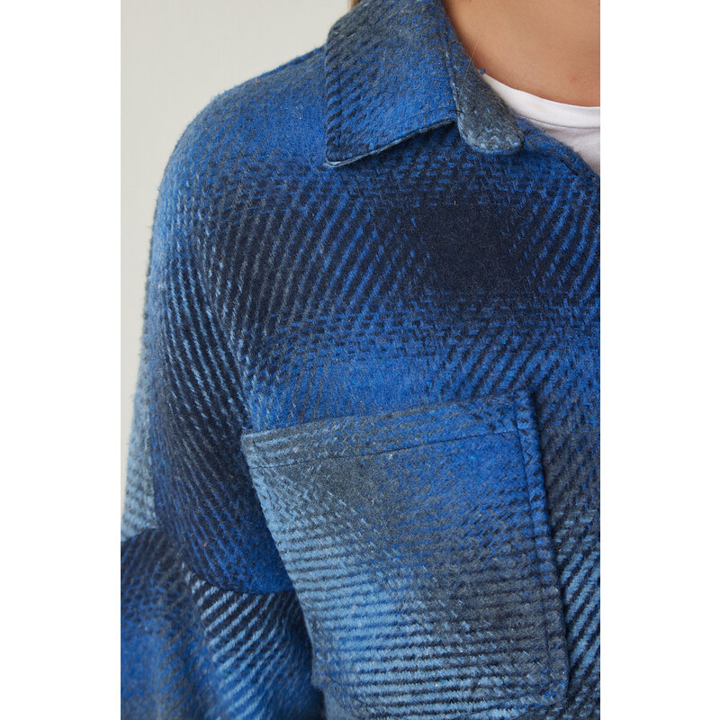 Happiness İstanbul Štěstí İstanbul Dámské modré dřevorubec Oversize Cachet Shirt Jacket