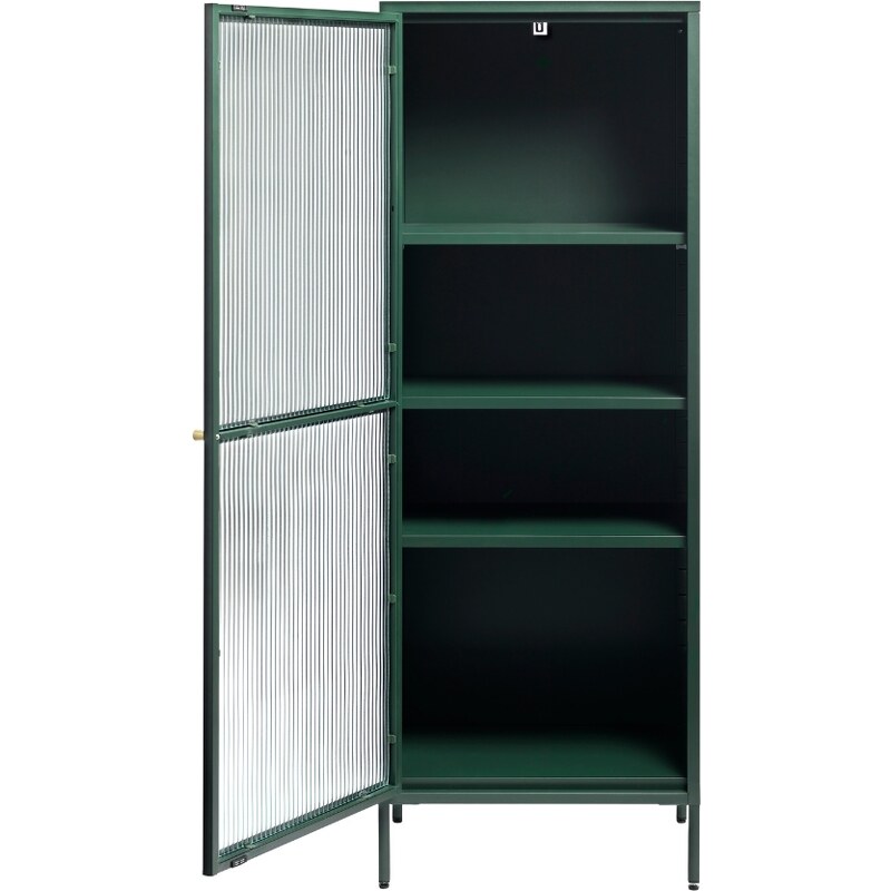 Tmavě zelená kovová vitrína Unique Furniture Bronco 160 x 58 cm