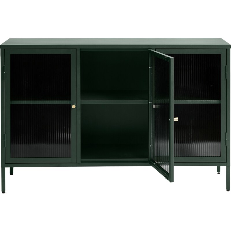 Tmavě zelená kovová vitrína Unique Furniture Bronco 85 x 132 cm