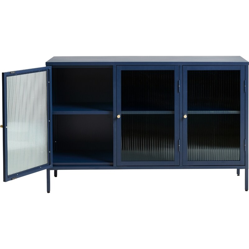Modrá kovová vitrína Unique Furniture Bronco 85 x 132 cm