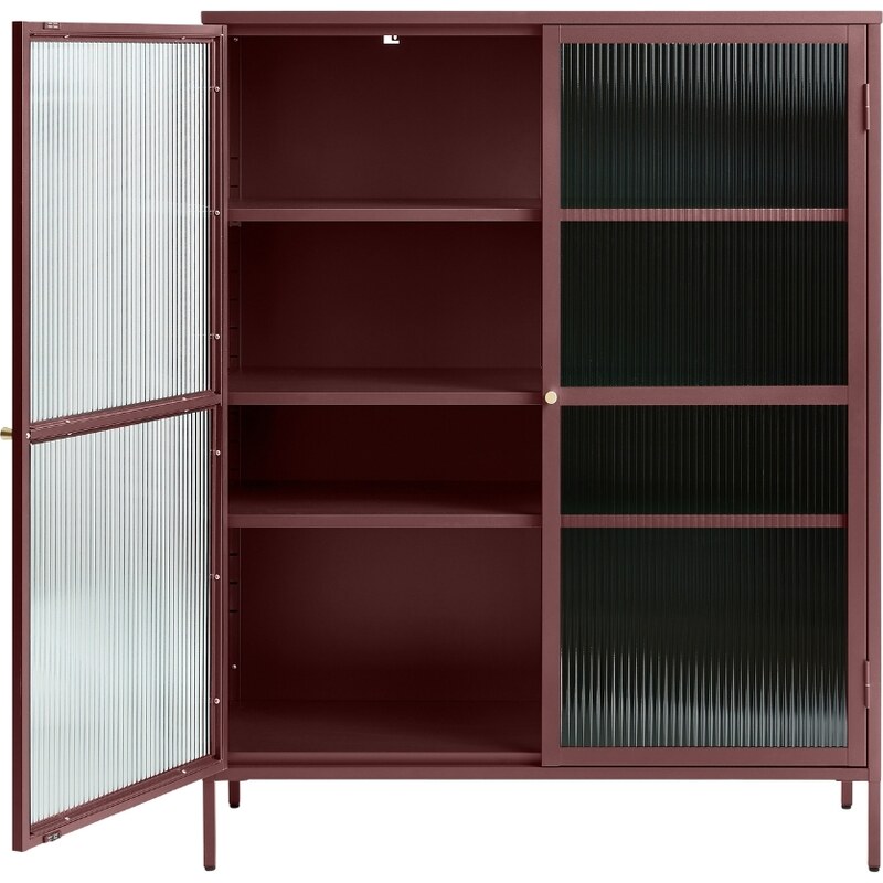 Vínově červená kovová vitrína Unique Furniture Bronco 140 x 111 cm