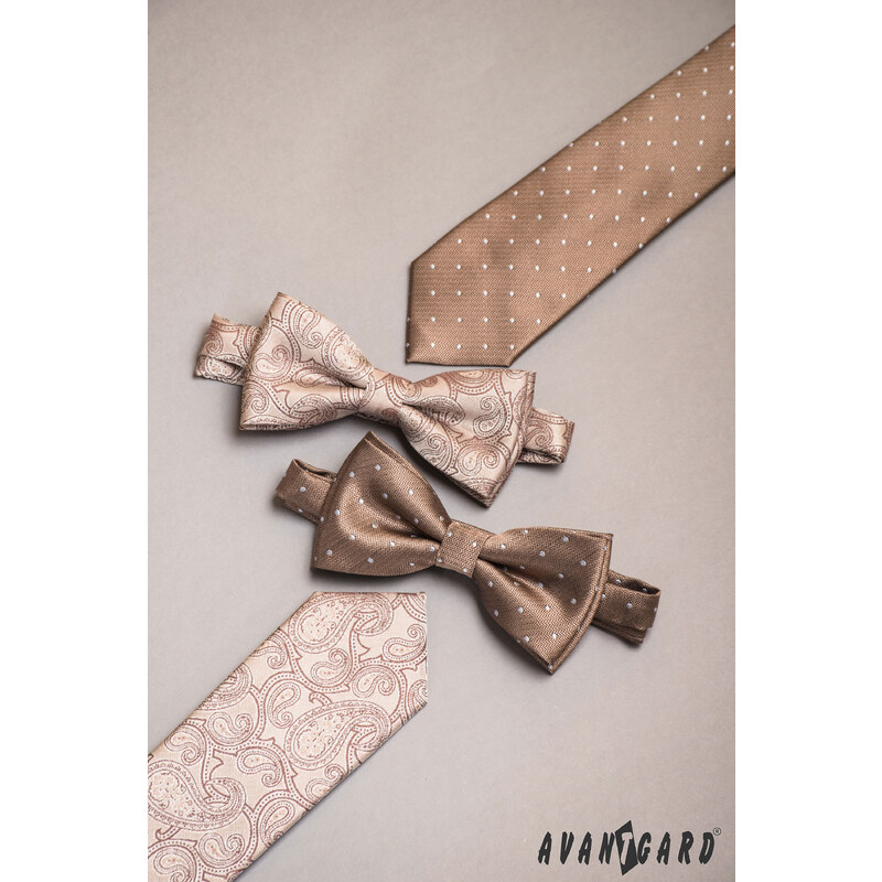 Avantgard Béžová luxusní pánská slim kravata s hnědým vzorem