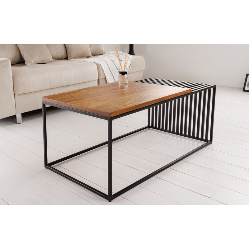 Moebel Living Dřevěněný konferenční stolek s kovovou podnoží Afareta 100 x 55 cm