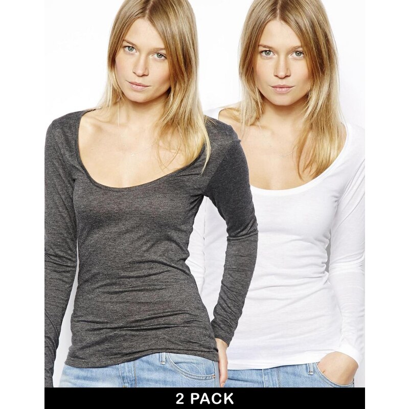 ASOS Top with Long Sleeves and Scoop Neck 2 Pack SAVE 20%