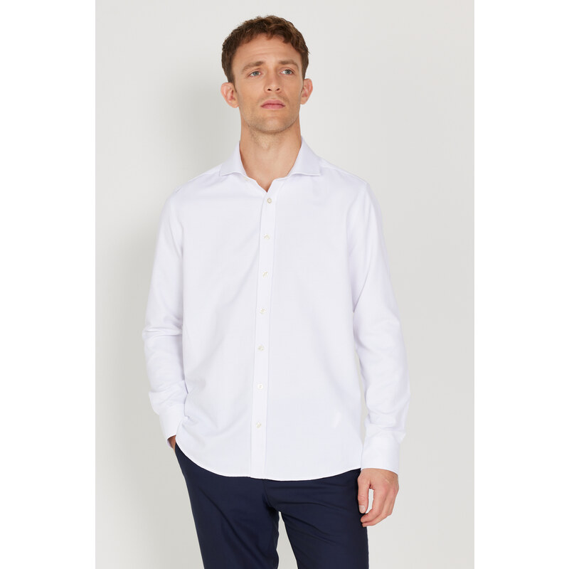 AC&Co / Altınyıldız Classics Men's White Slim Fit Slim Fit Italian Collar Dobby Shirt.