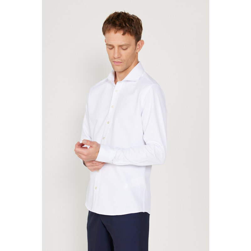 AC&Co / Altınyıldız Classics Men's White Slim Fit Slim Fit Italian Collar Dobby Shirt.