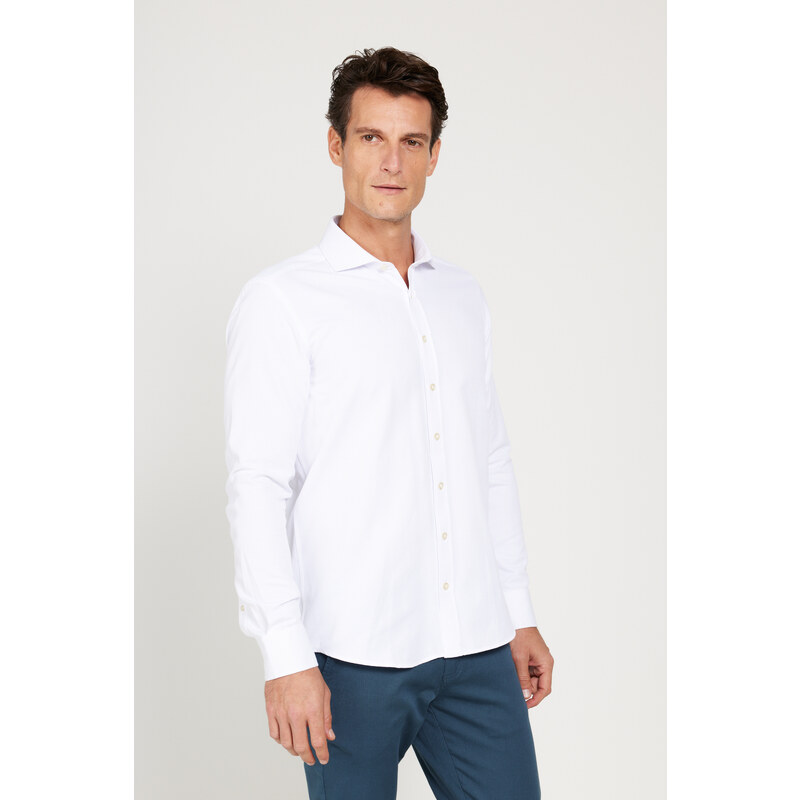 AC&Co / Altınyıldız Classics Men's White Slim Fit Slim Fit Italian Collar Dobby Shirt.