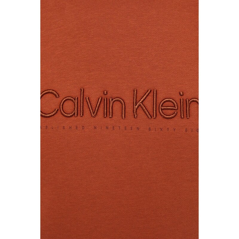 Mikina Calvin Klein dámská, hnědá barva, s aplikací