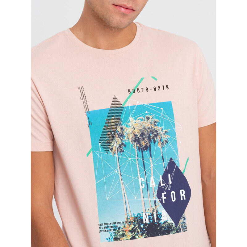 Ombre Clothing Pánské bavlněné tričko s potiskem - růžové V2 S1738