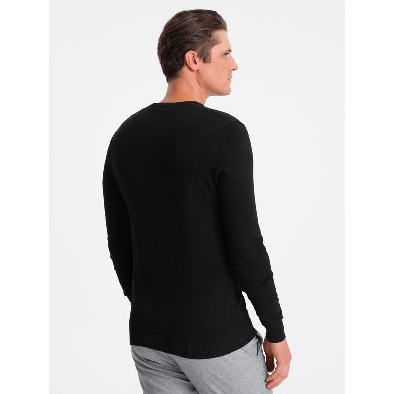 Ombre Clothing Elegantní pánský svetr s výstřihem - černý V1 OM-SWBS-0107