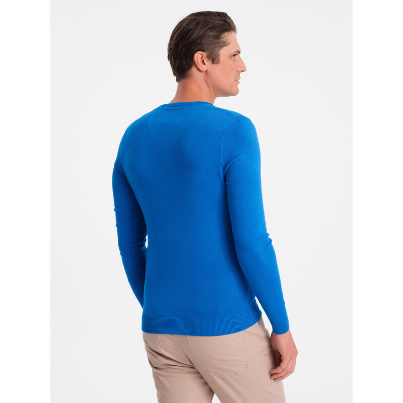 Ombre Clothing Elegantní pánský svetr s výstřihem - modrý V19 OM-SWBS-0107
