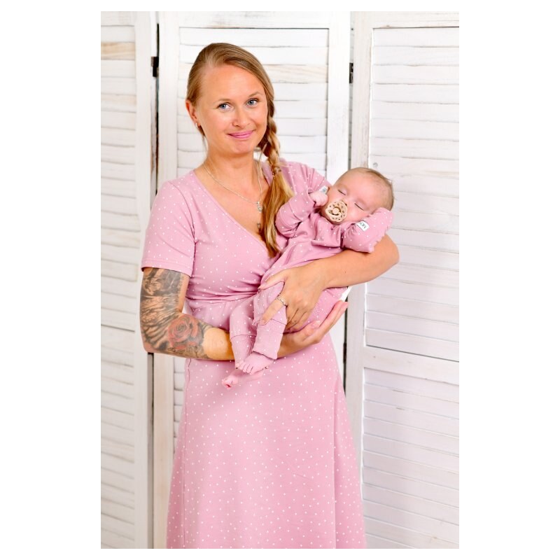 Moniel souprava do porodnice pro maminku vel. XL a miminko Newborn Dots růžová