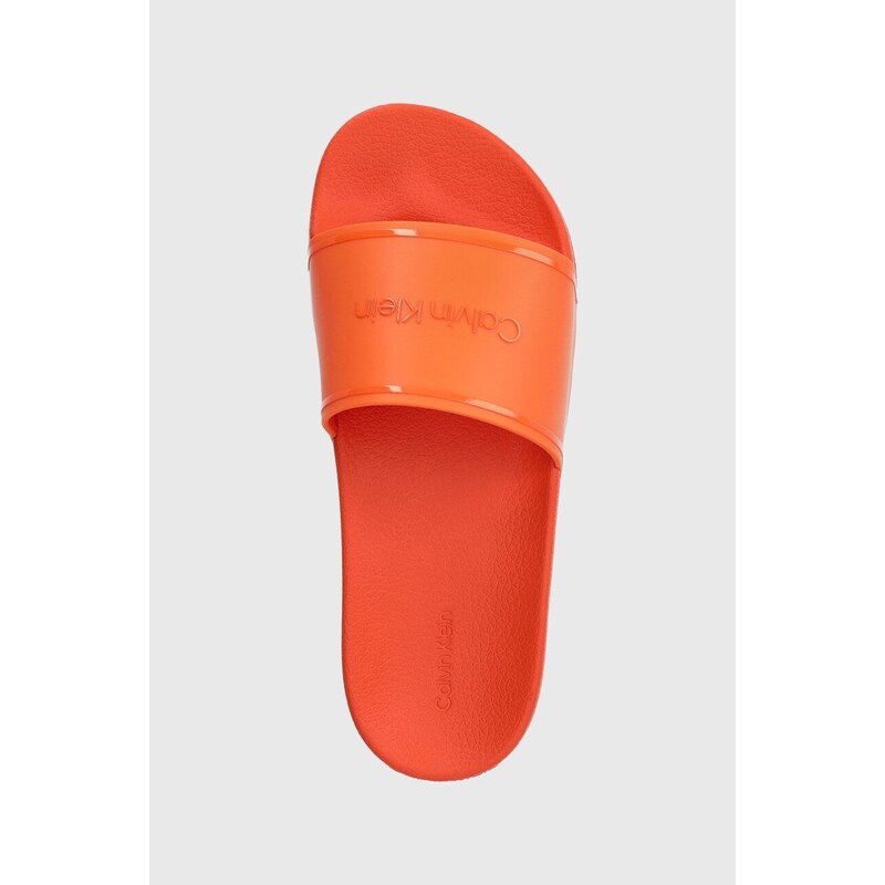 Pantofle Calvin Klein POOL SLIDE RUBBER dámské, oranžová barva, HW0HW02000