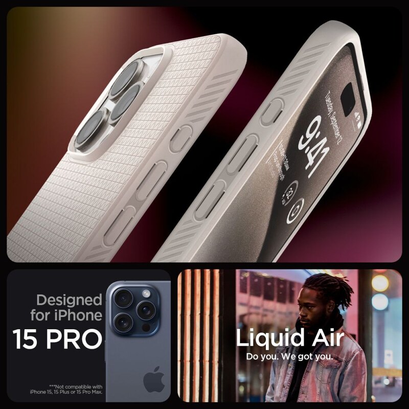 Ochranný kryt na iPhone 15 Pro MAX - Spigen, Liquid Air Natural Titanium