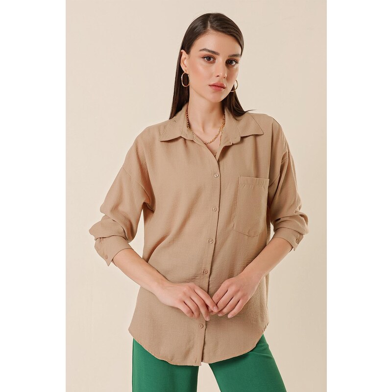 By Saygı One Pocket, Oversized See-through Linen Shirt