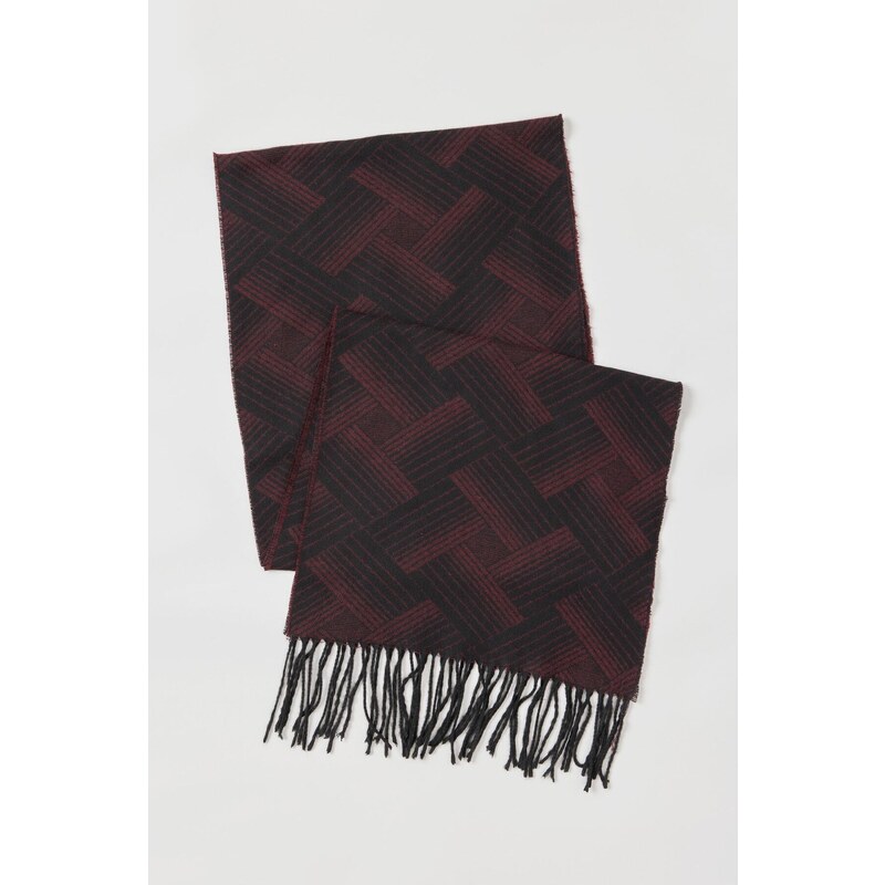 AC&Co / Altınyıldız Classics Men's Burgundy-black Patterned Scarf