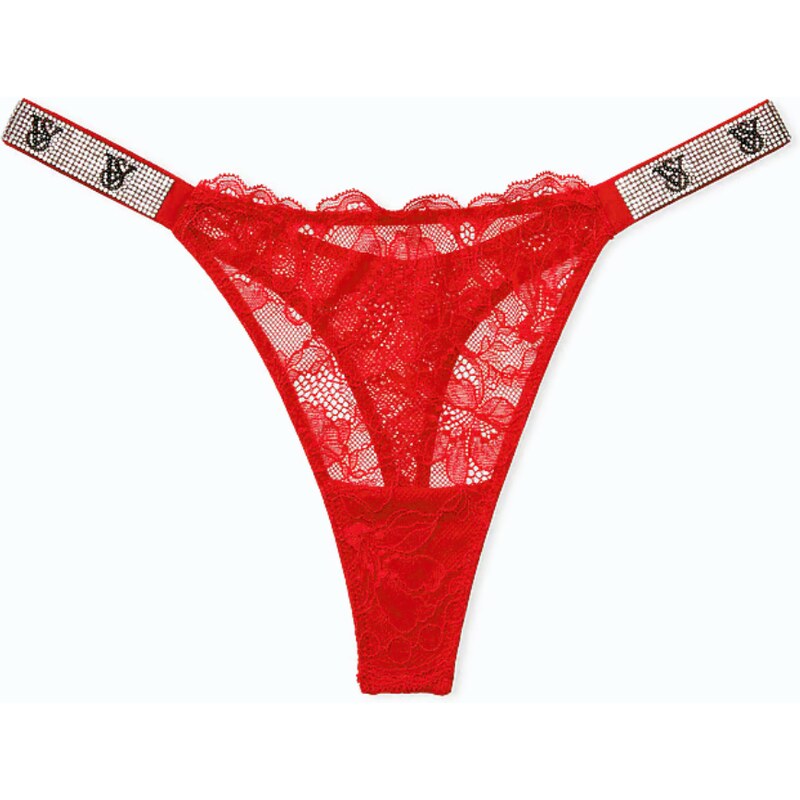 Victoria's Secret červené krajkové tanga kalhotky Double Shine Strap Smooth Thong Panty