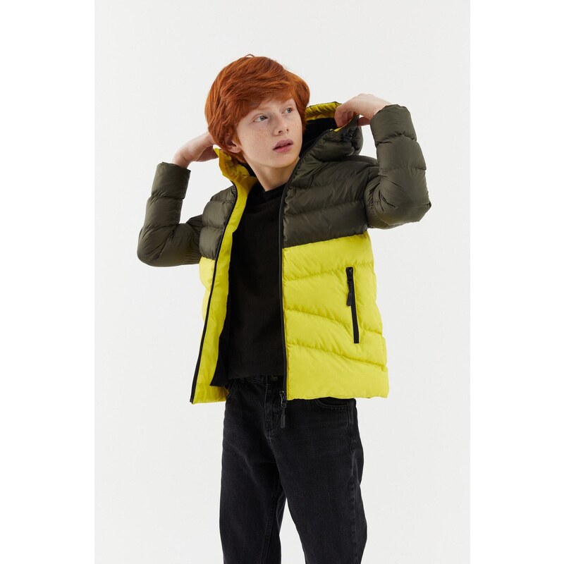 River Club Boys' Water And Windproof Fibrous Inner Khaki-yellow Hooded Coat