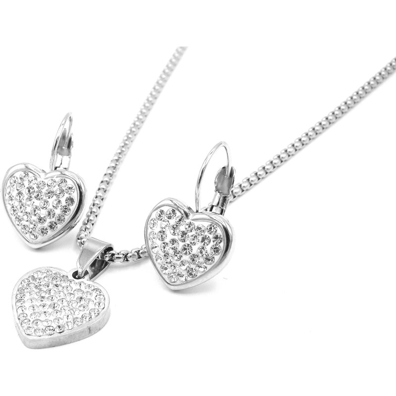Steel Jewelry souprava náhrdelník a náušnice SRDCE Chirurgická ocel SET231242