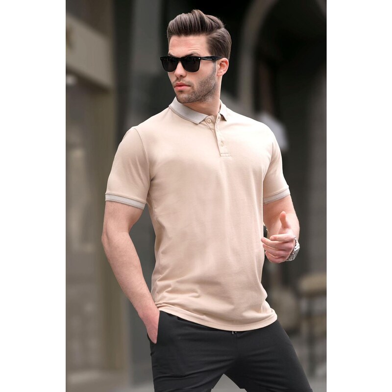 Madmext Beige Men's Regular Fit Polo Neck T-Shirt 6105