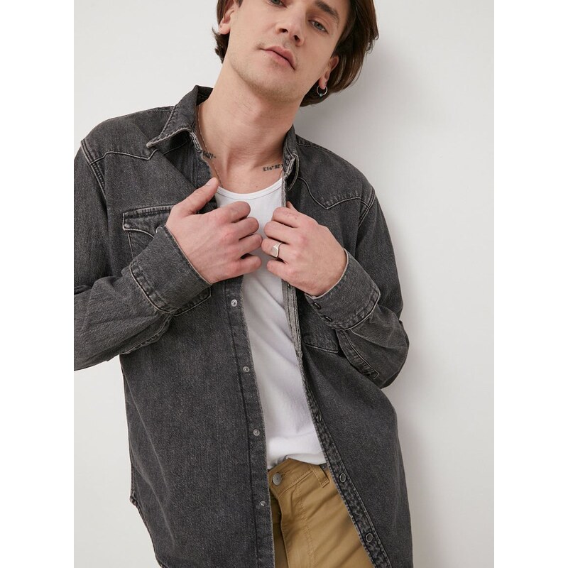 Džínová košile Levi's pánská, šedá barva, regular, s klasickým límcem
