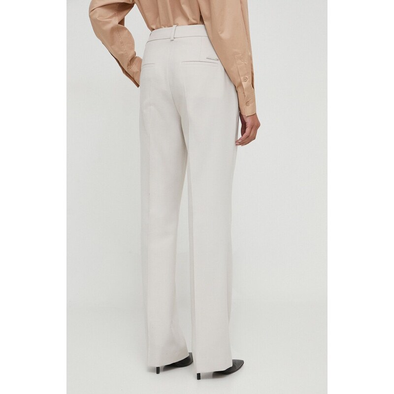 Kalhoty Calvin Klein dámské, šedá barva, jednoduché, high waist