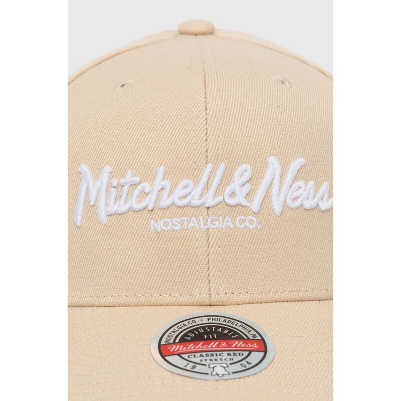Čepice s vlněnou směsí Mitchell&Ness béžová barva, s aplikací