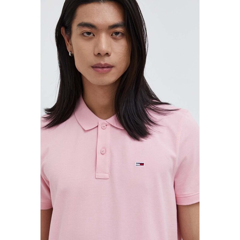 Bavlněné polo tričko Tommy Jeans růžová barva, DM0DM18312
