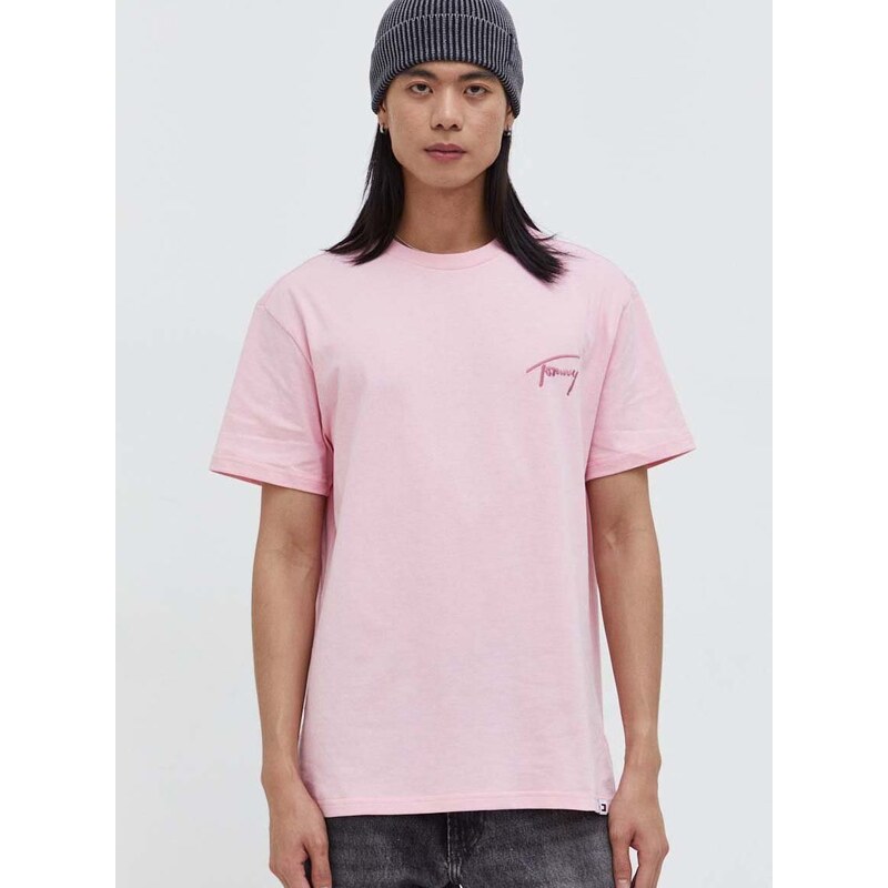 Bavlněné tričko Tommy Jeans růžová barva, s aplikací