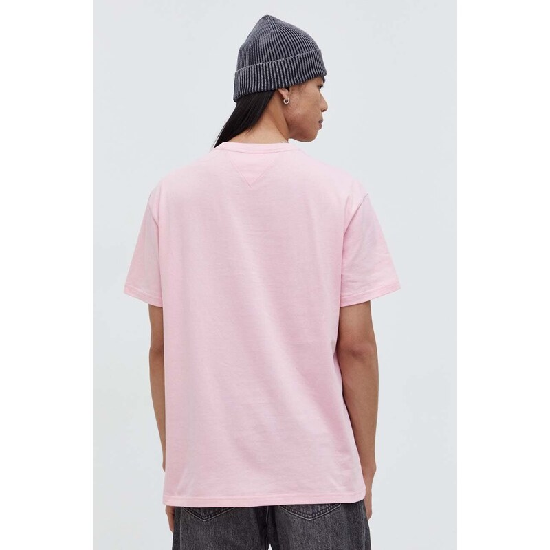 Bavlněné tričko Tommy Jeans růžová barva, s aplikací