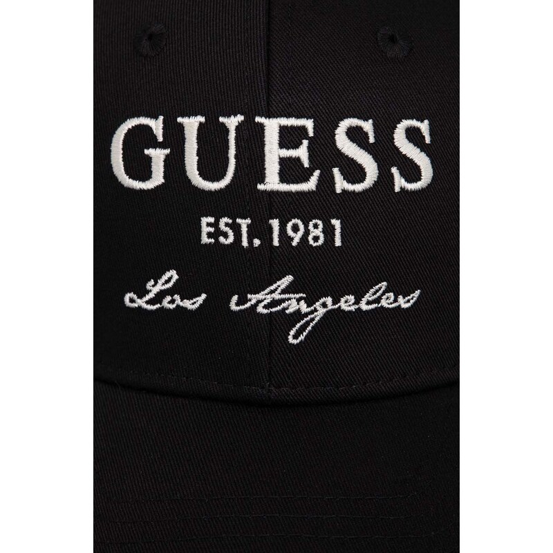Bavlněná baseballová čepice Guess černá barva, s aplikací, V4RZ01 WFKN0